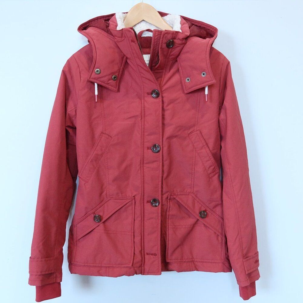 ABERCROMBIE FITCH pink parka jacket winter hood utility ski snow M prep outdoor